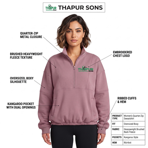 Pull oversize pour femme en molleton épais, col montant, manches trois-quarts, épaules tombantes, fermeture éclair quart de tour, personnalisable sur le devant - Product Image 5