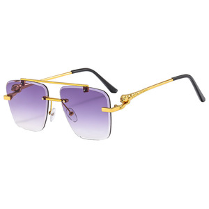 Europe United States Rimless Metal Cheetah Logo Sunglasses White Blue Green UV400 PC <b>Frame</b> Outdoor Holiday Unisex Luxury - Product Image 6