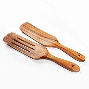 Juego de cucharas de madera natural con espátula, cuchara volteadora y cuchara para servir, utensilios de cocina. - Product Image 1