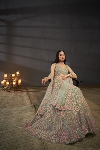 Indian Bridal Wear Velvet Collections for Bride with Zarkhan <b>Work</b> by Fabzone Model FZBELLA - Product Image 3