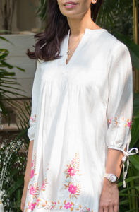 Glamurosa momia & Me-traje de algodón blanco decorado con bonito bordado Floral y adorno de encaje - Product Image 3