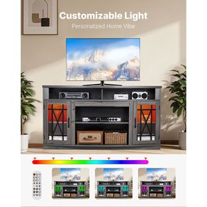 Centro de Entretenimiento Estilo Rústico, Mueble para TV de hasta 65 Pulgadas, Gabinete de Madera con Puertas de Vidrio y Tira de Luz - Product Image 4