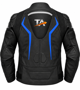 Chaqueta de Motociclista para Hombre, Personalizada, con Protección, para Motociclistas, Abrigo Exterior, Negro con Detalles Azules, Tejido Cordura - Product Image 2