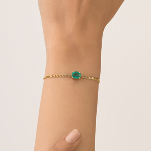 Minimal Simple Everyday Wear Design K14 Yellow Gold Real Emerald Curb Link Chain Solitaire <b>Gemstone</b> <b>Bracelet</b> Gift For Her - Product Image 6