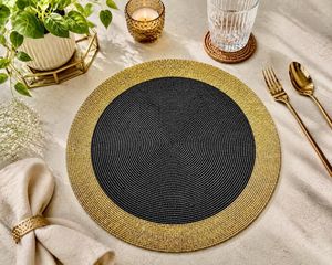 Black & Gold <b>Beaded</b> Knitted <b>Placemat</b> | Handmade Eco-Friendly Luxury Dining Table Mat Elegant Home Decor Holiday Table Setting - Product Image 2