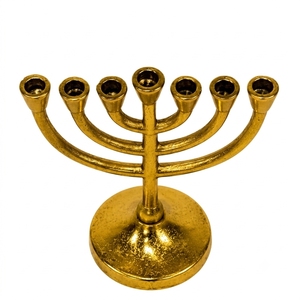 Ménorah vintage dorée à 7 bras, chandelier classique en métal, porte-bougie pour église, temple, décoration de table à la maison - Product Image 2