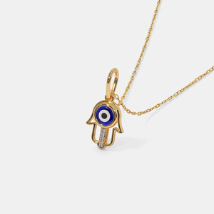 Yellow <b>Gold</b> <b>Hamsa</b> Lab Grown Diamond Pendant <b>Necklace</b> - Product Image 5