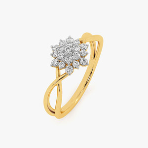 แหวนเพชรทองคำเหลืองสำหรับผู้หญิง รูปทรงดอกไม้ แหวนหมั้นสุดโรแมนติก - Product Image 2