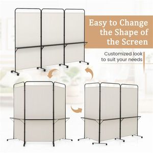 3-Panel Folding <b>Divider</b> with Lockable Wheels & 3 Metal Shelves White Screen & <b>Room</b> <b>Dividers</b> - Product Image 4