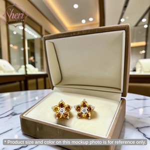 [Sheri Jewels] 18K Solid White Gold <b>Small</b> Flower Shape Natural Yellow Sapphire Diamond <b>Stud</b> <b>Earrings</b> for Women & Kids-Gift - Product Image 3