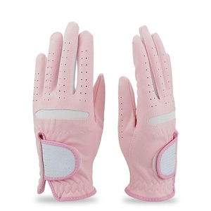 Pink PU Leather Microfiber Golf Glove Right Hand <b>Half</b> Finger Non <b>Slip</b> Breathable Unisex Sports Digital Print Hook Loop Closure - Product Image 3