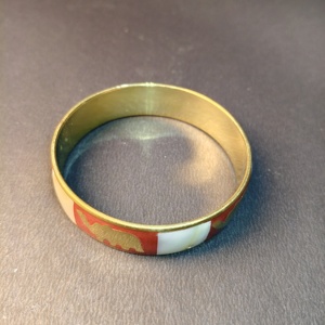 Luxury Brass Bangle with Red and White Shell Inlay Handcrafted Gold Elephant Motif <b>Ethnic</b> Indian Wedding Bracelet Jewelry - Product Image 5