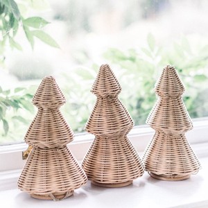 White <b>rattan</b> christmas tree figurine for <b>dining</b> <b>table</b> centerpieces hand-crafted cone trees - Product Image 4