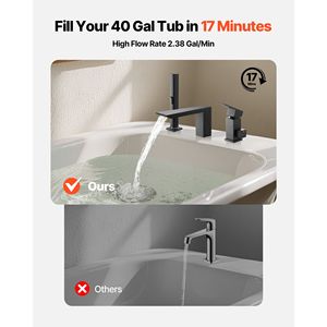 Rubinetto per vasca romano a 3 fori con soffione a cascata e 1 maniglia per bagni di ville - Product Image 2