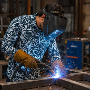 Chemise de travail unisexe haute visibilité à manches longues en coton imperméable antistatique grande taille bleu blanc imprimé tribal respirante et tendance - Product Image 6