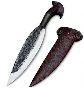 Cuchillo utilitario de acero de hoja fija hecho a mano con empuñadura de pistola de madera tallada y funda de madera - DIY OEM - Product Image 3