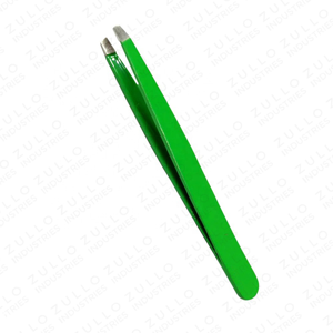 Hot Selling Professional Green Eyebrow Tweezers Set of 2 Powder Coated Slanted Pointed Tip Stainless Steel Beauty <b>Tool</b> - Product Image 3
