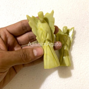 รูปปั้นนางฟ้าหินเซอร์เพนไทน์ธรรมชาติแกะสลักด้วยมือขัดเงา ขายส่ง - Product Image 4