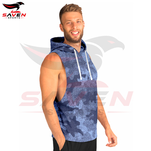 Easy To Wash Breathable Adult Wear Made In Pakistan Fitness <b>Men</b> Wear Blue Color <b>Hoodies</b> Wholesale Rate <b>Sleeveless</b> Hoodie - Product Image 3