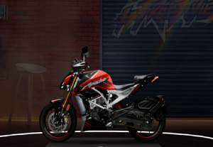 Motocicleta TVS "APACHE RTR 310" con diseño deportivo estilo Scrambler en rojo, negro, plateado y azul intenso. - Product Image 6