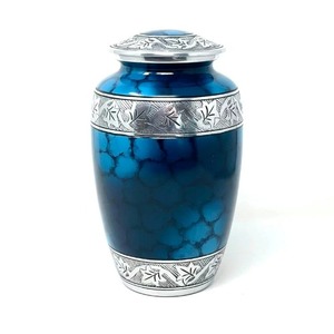 Elegante Urna Funeraria Blanca de Aluminio Mate con Arte Floral Art Deco, Urna de Cremación Hecha a Mano con Girasol Plateado para Cenizas de Adultos, para Mesa - Product Image 3