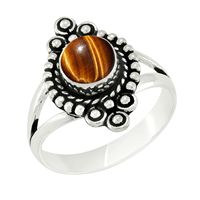 Bague artisanale en argent sterling 925 avec œil de tigre serti clos, oxydée style antique, bohème, pour femme, à porter au quotidien