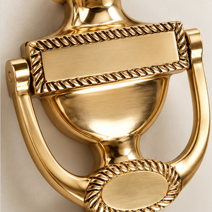 Polished <b>Gold</b> Tone Traditional Door Knocker with Rope Edge Detailing and <b>Ornamental</b> Frame for Classic Villa Entrances - Product Image 5