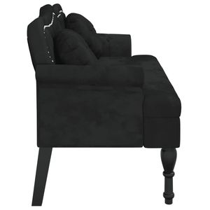 Panca in Legno Massello di Gomma con Sgabelli e Pouf in Velluto Nero (100% Poliestere) - Product Image 4