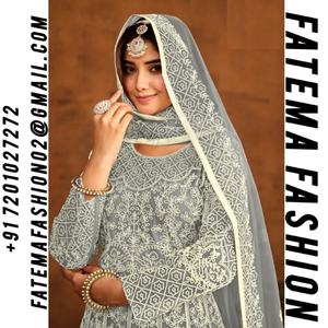 Nouveauté Fatema Fashion : Robes Anarkali Salwar Kameez pour adultes, occasion de mariage indien, broderie, travail de pierres, tissu en filet - Product Image 2