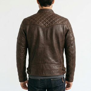 Veste en cuir imperméable pour homme, taille US, avec doublure en velours, marron imitation cuir, pour la moto, vente en gros - Product Image 5
