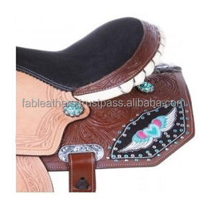 Magnifiquement fabriqué à la main en cuir véritable Western Pleasure Trail Riding Crystal Flying Heart Riding Horse Saddle en gros prix - Product Image 4