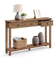 Console rustique en teck massif avec étagère de rangement, design moderne pour entrée, salon, salle à manger, couloir