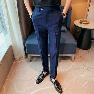 Pantalon de costume pour homme, coupe slim, extensible, coupe droite, long, décontracté, élégant, nouvelle collection été - Product Image 5
