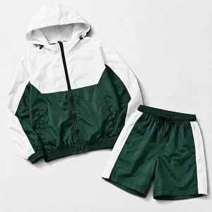 High Quality Custom <b>Men</b> Windbreaker Short Set Relaxed Fit Breathable Windbreaker Nylon Spandex Tracksuit Set Solid for Summer - Product Image 1