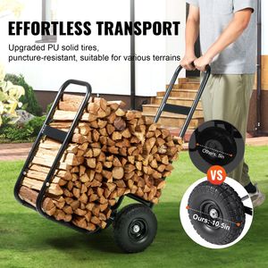 Carrello per Legna da Ardere con Capacità di 250 Libbre, Ruote in PU, Copertura Impermeabile, per Uso Interno ed Esterno, Resistente - Product Image 5