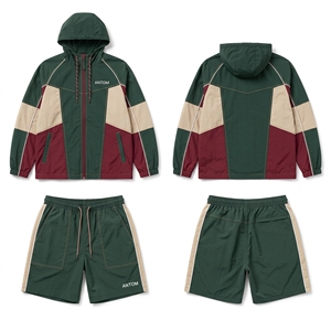 Conjunto de Chaqueta Cortavientos con Bloques de Color para Hombre, Chaqueta con Cierre y Pantalones Cortos, Ropa Deportiva, Ropa de Gimnasio, Ropa Casual Activa, Conjunto de Dos Piezas - Product Image 2