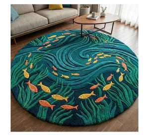 พรมลายปลา 3 มิติ แบบสั่งทำตามขนาดและดีไซน์ สำหรับห้องนั่งเล่น งานปักมือ ลายปลา 3 มิติ เป็นมิตรกับสิ่งแวดล้อม รูปทรงกลม ลายมหาสมุทร เป็นสินค้าขายดี - Product Image 1