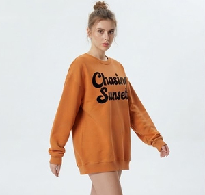 Women Oversize Crew Neck <b>Puff</b> Print Sweatshirt Polyester/Cotton Fleece Long Sleeve Drop Shoulder Eco-Friendly Front Street Wear - Product Image 3