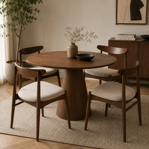 Ensemble de salle à manger ARTERRA Premium pour petits espaces, table ronde sur piétement en teck, chaises rembourrées modernes - Product Image 5