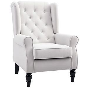 Poltrona con Schienale Alto Color Crema con Gambe in Legno e Cuscino Rimovibile per Soggiorno, Club o Camera da Letto - Product Image 1