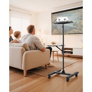 Adjustable Height 33.86 53.54 Inch <b>Projector</b> <b>Stand</b> with 2 Shelves Laptop Floor <b>Stand</b> with I Beam Frame Table <b>Projector</b> Mounts - Product Image 5