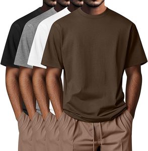 T-shirt à manches courtes pour homme, coupe classique, couleur unie, col rond, 100% coton, respirant, jersey décontracté, design uni - Product Image 1
