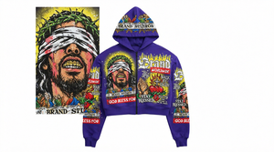 Men's <b>Cropped</b> <b>Zip</b>-<b>Up</b> <b>Hoodie</b> Oversized Streetwear Print Design Maroon Color Full Graphic Pattern Breathable Knitted Fabric - Product Image 6