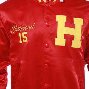 Blouson bomber décontracté pour homme en satin d'hiver, avec boutons décoratifs en polyester, logo brodé devant et derrière, style universitaire. - Product Image 3