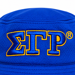 Chapeau Bob Bleu Royal avec Broderie Lettres Grecques Dorées, Bordure Jaune, Tissu Maille Respirant, Unisexe, Décontracté, Été, Sports de Plein Air - Product Image 6