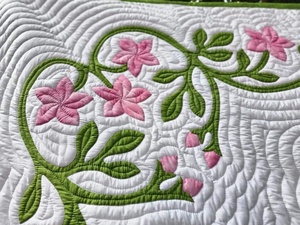 Pink Green Hawaiian Inspired Floral Applique Cotton Bedspread Handmade Artisan Heirloom Quilt For <b>Queen</b> And California King <b>Beds</b> - Product Image 2