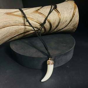 Number <b>Wings</b> Pendant Necklace for Men-Gold Ivory Dangle on Adjustable <b>Black</b> Cotton Cord - Product Image 4