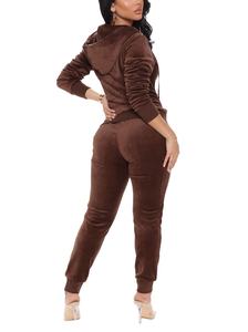 Women Fall <b>Velvet</b> <b>Tracksuit</b> Hood Crop Lounges Sets Rhinestone Heavyweight Velour Sweatsuit <b>Tracksuits</b> Two Piece Sets 2026 - Product Image 4