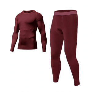 Ropa Deportiva para Hombre, Color Borgoña, Manga Larga, de Secado Rápido, Transpirable, de Primera Calidad, para Gimnasio, 2 Piezas, para Entrenamiento Físico - Product Image 1