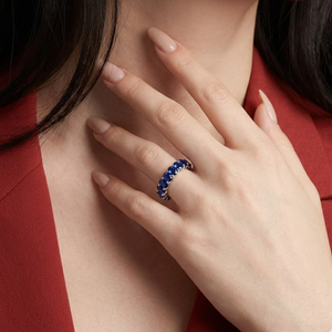 Livraison rapide bijoux conception spéciale haut de gamme platine or blanc inde plein ovale saphir pierres précieuses éternité bague bande pour dame - Product Image 3